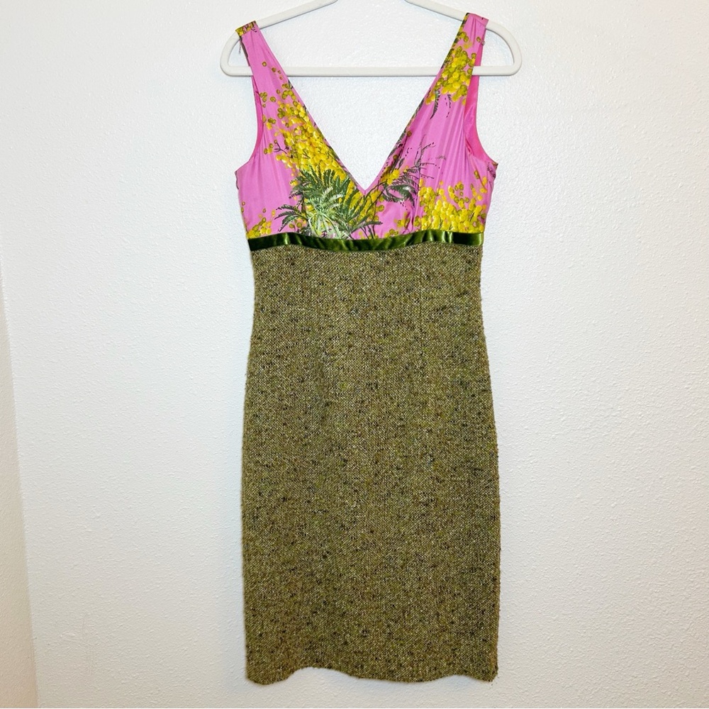 Vintage J Crew Floral Sheath Dress 4 Silk Velvet Tweed Wedding Guest Spring